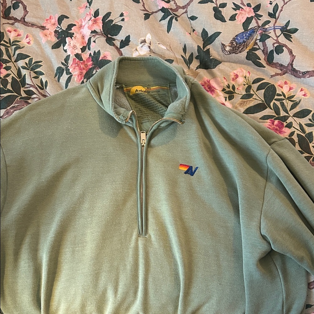 Aviator Nation Sage Green Zip-Up Men's Sweater